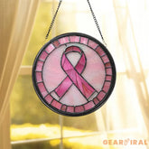 Breast Cancer Awareness Glass Suncatcher Pink Ribbon Window Hanging Gift for Survivors Inspirational Decor,Support